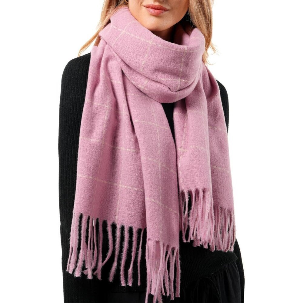 Women Pink Large Chunky Scarves Cozy Shawls Wraps Winter Scarf - Picture 1 of 6